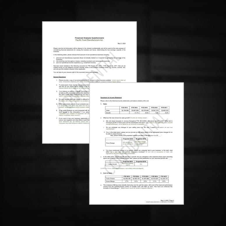 financial analysis questionnaire documents